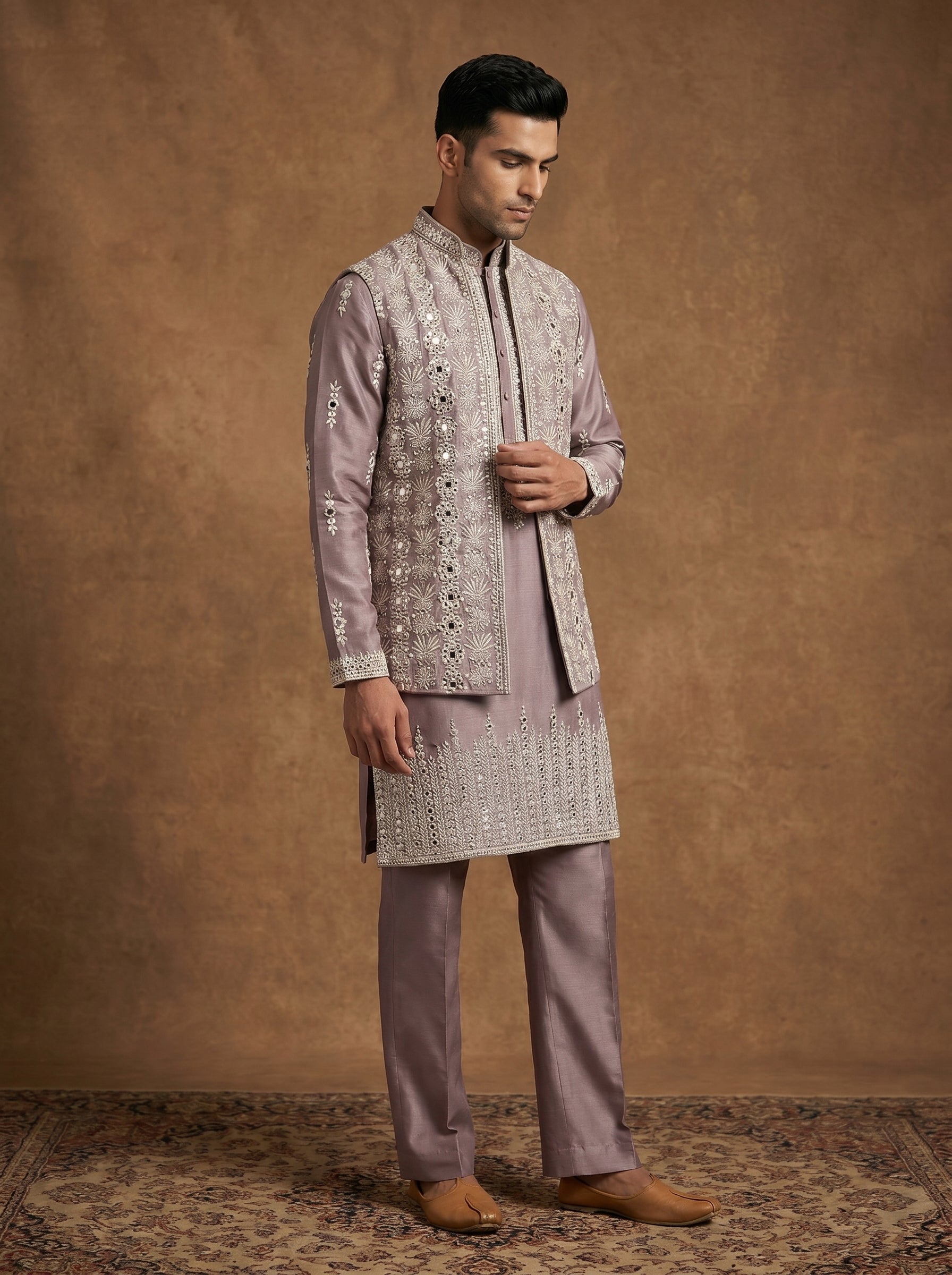 Silk Kurta Pajama Waistcoat Set