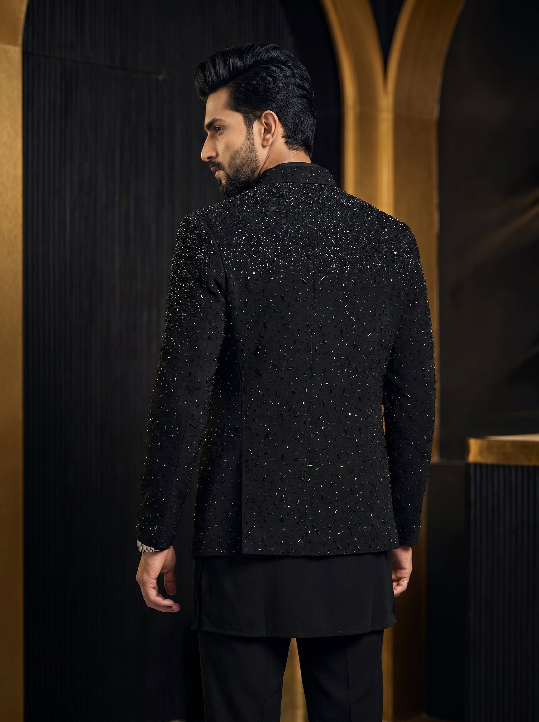 Hand Embroidered Front open Indo western with v neck kurta
