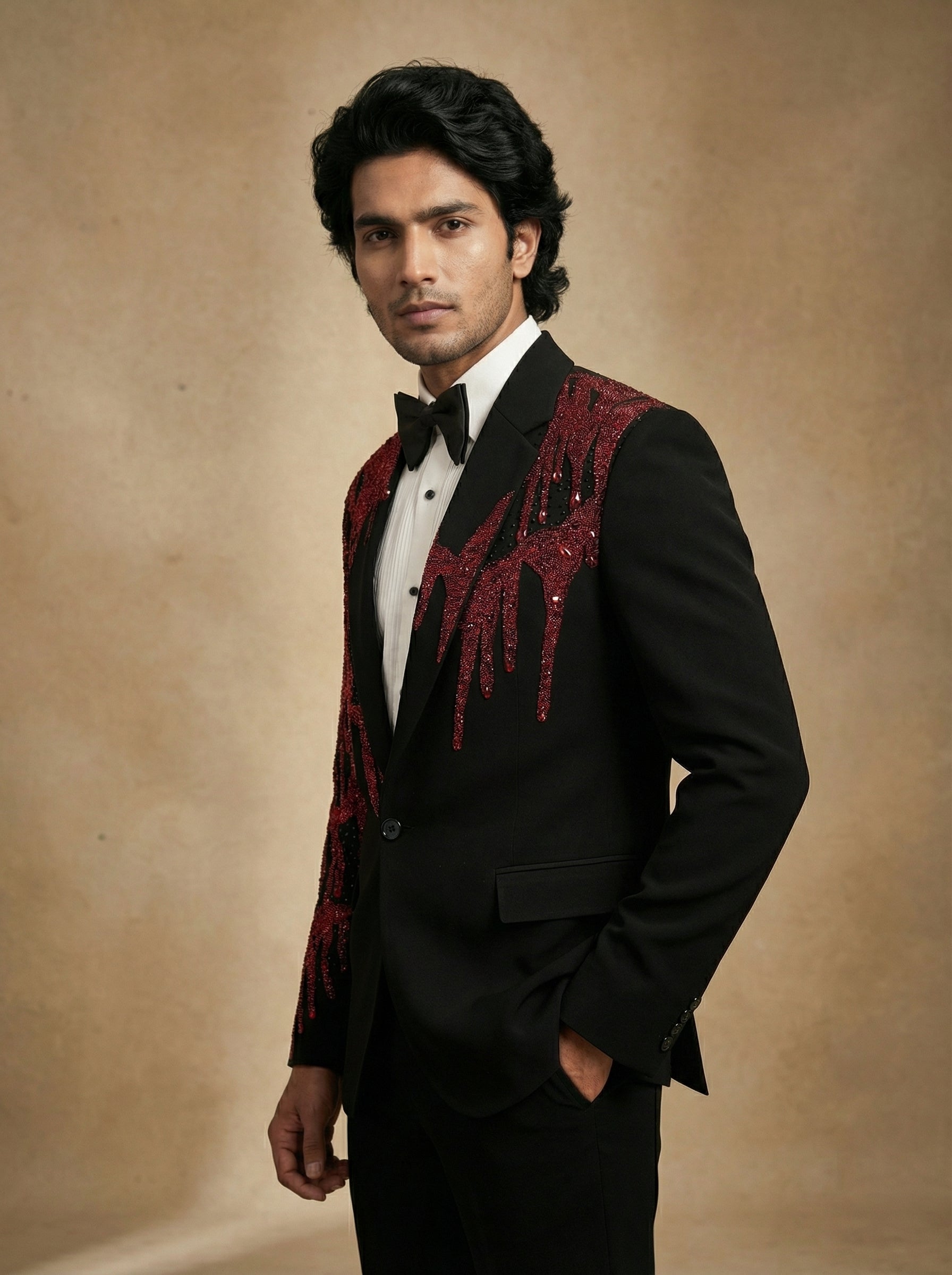 Black Japanese hand embroidered tuxedo