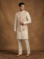 Hand Embroidered Silk Kurta Pajama Waistcoat Set