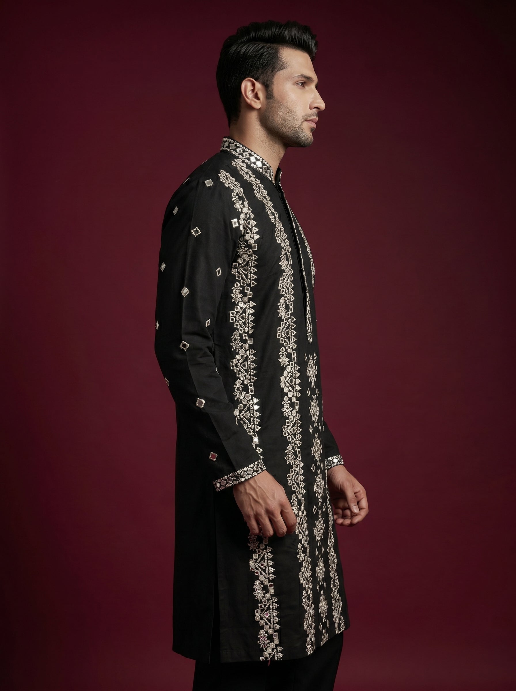 Silk Mirror Embroidered Kurta Pajama