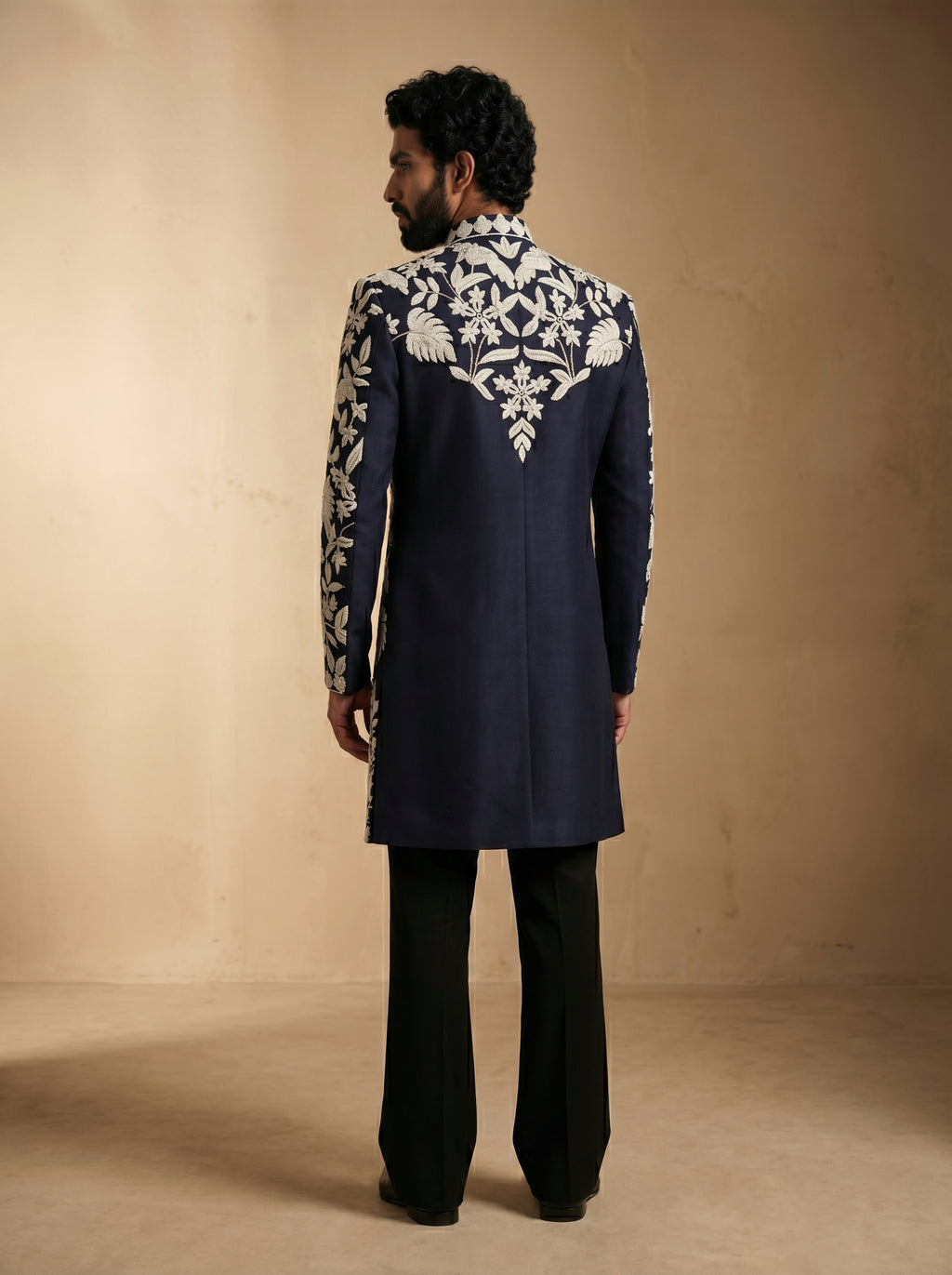 Navy Blue hand Embroidered Indo Western