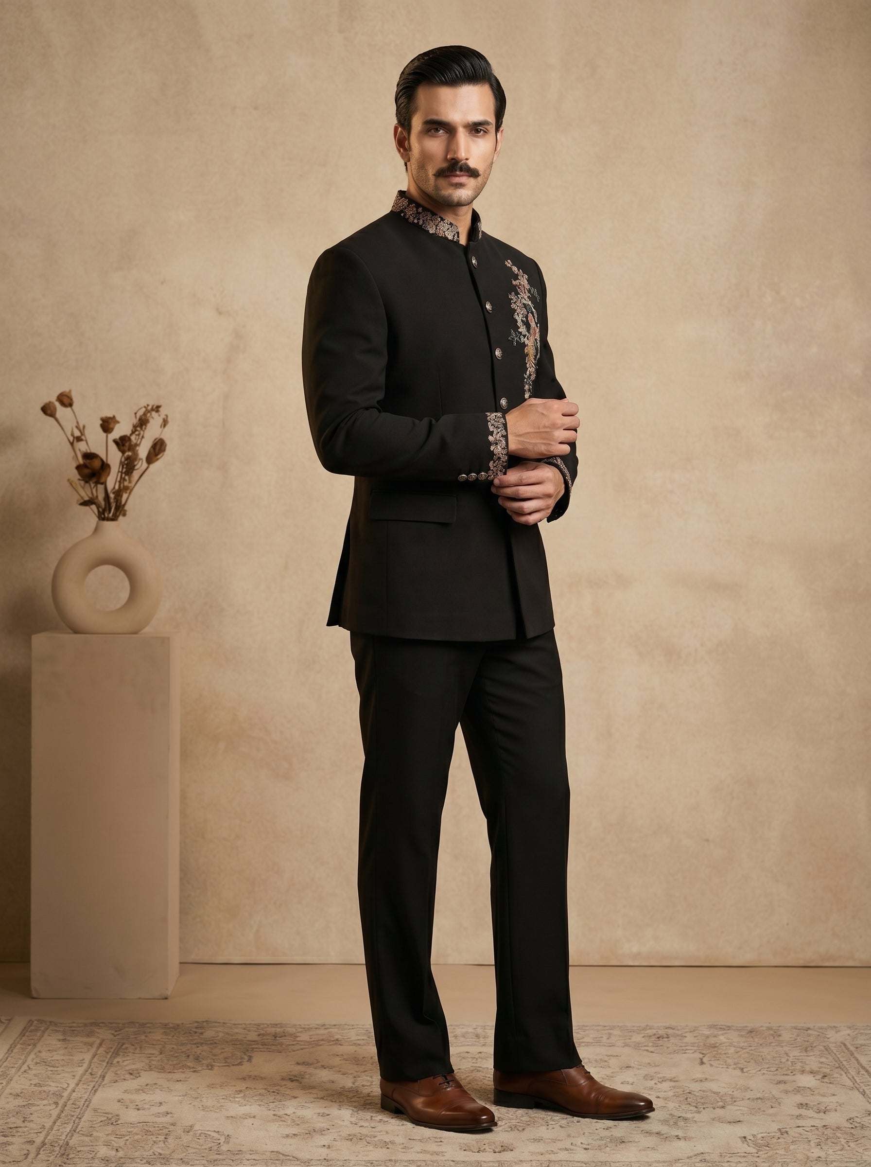 Black japanese hand embroidered jodhpuri