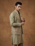 Hand Embroidered Silk Kurta Pajama Waistcoat Set