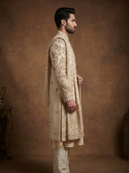 Silk Gold Sherwani With Hand Embroidery
