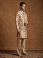 Hand Embroidered Silk Kurta Pajama Waistcoat Set