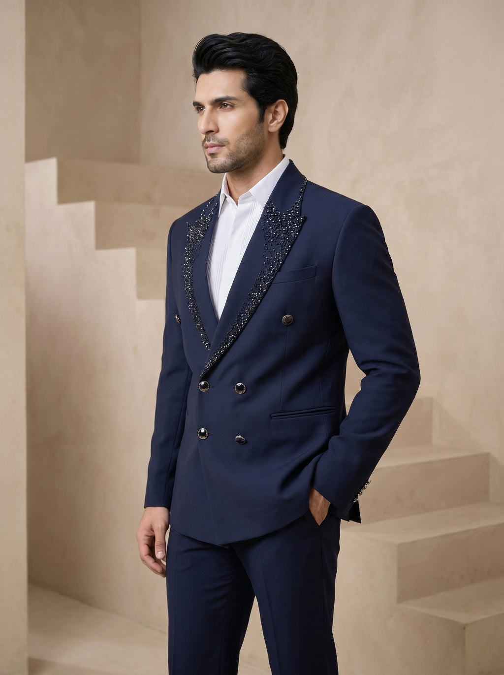 Blue Japanese Hand Embroidered Tuxedo