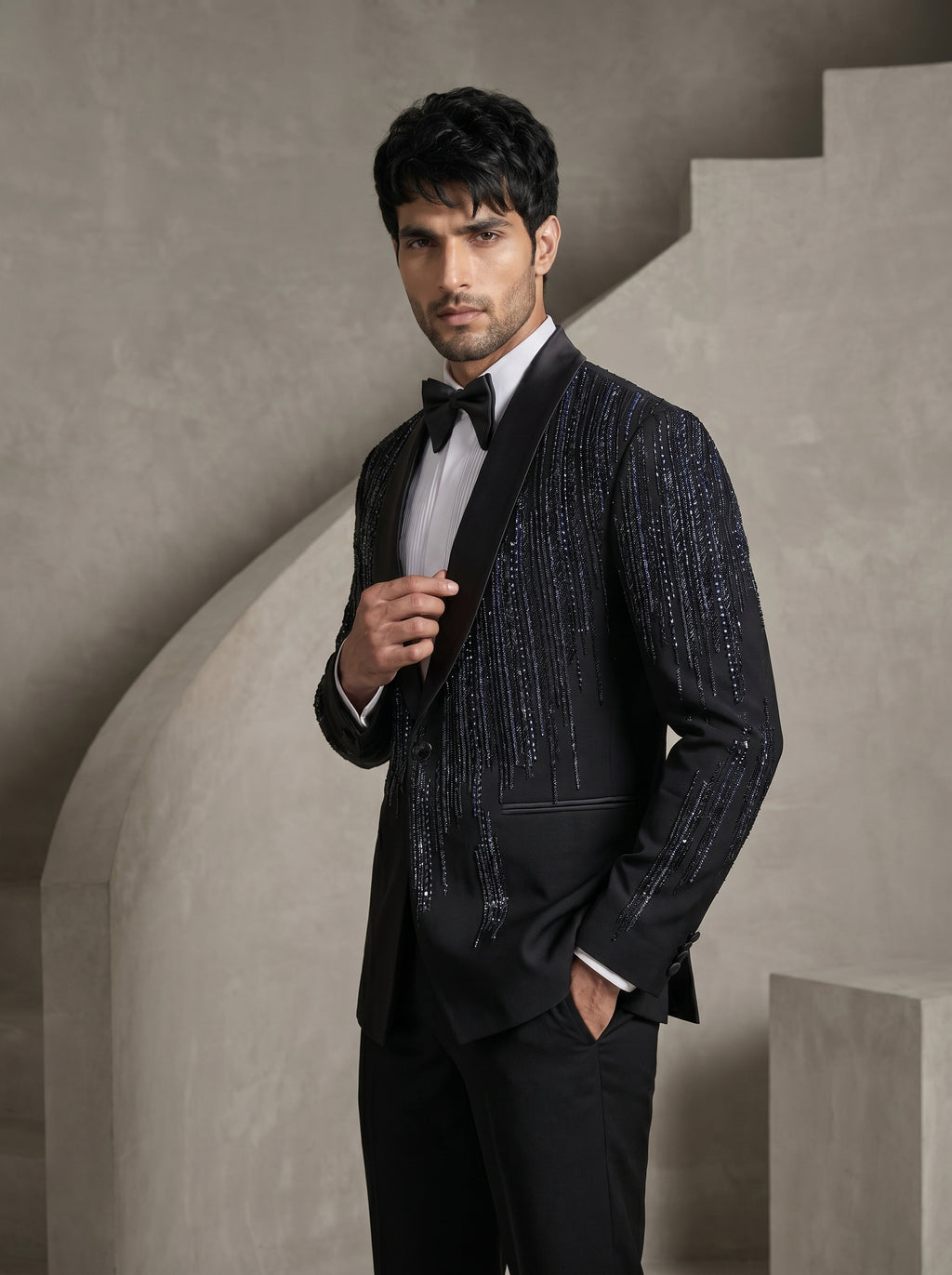 Black Japanese Hand Embroidered Tuxedo