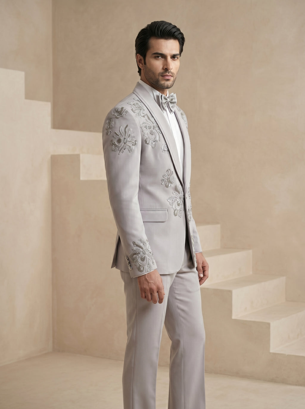 Grey Japanese Hand Embroidered Tuxedo