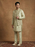 Hand Embroidered Silk Kurta Pajama Waistcoat Set