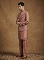 Hand Embroidered Silk Kurta Pajama Waistcoat Set