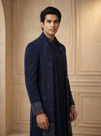 Navy Blue hand Embroidered Indo Western with stall