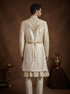 Ivory Silk Sherwani With Hand Embroidery