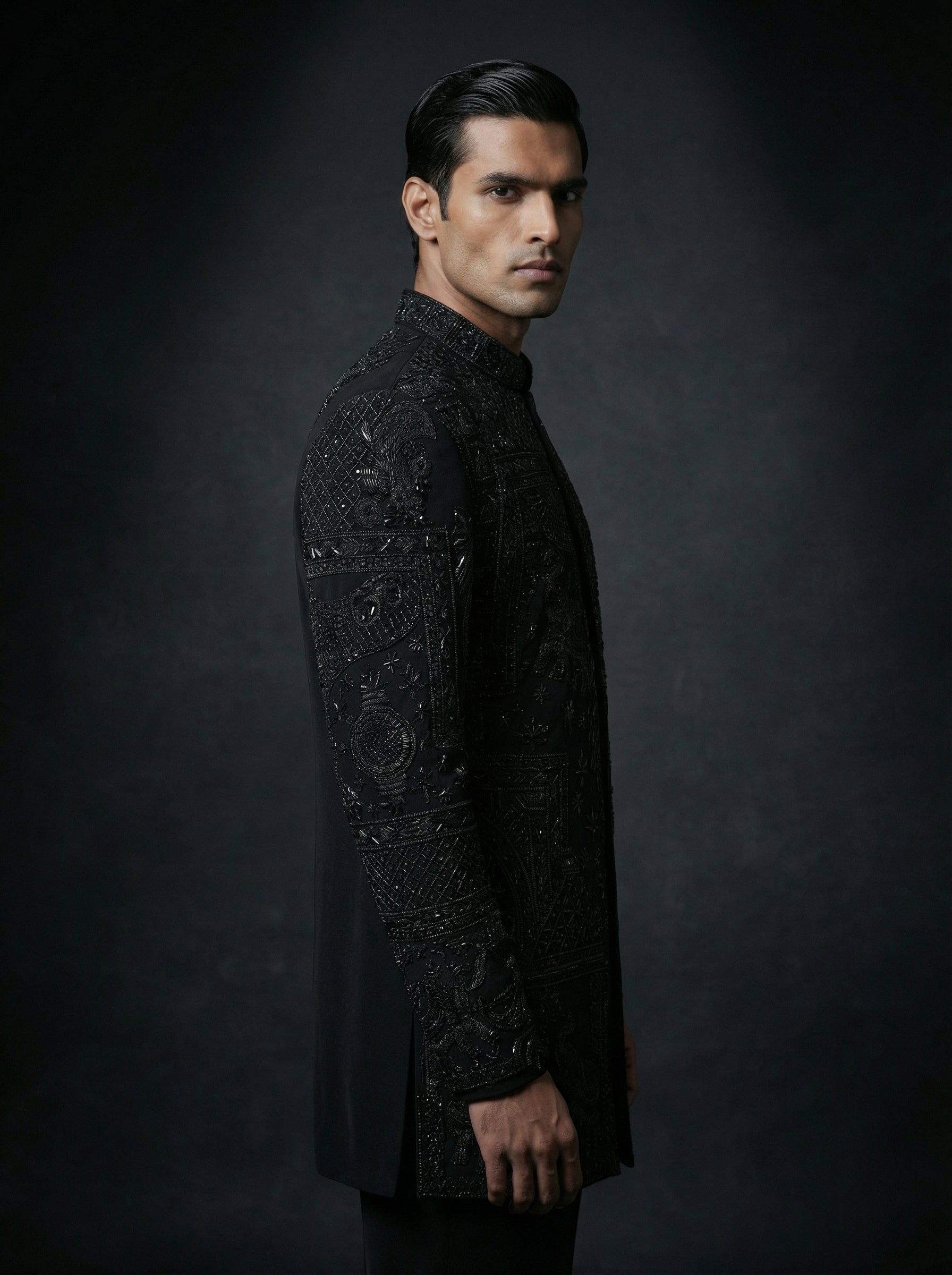 Black Jodhpuri with full hand embroidery