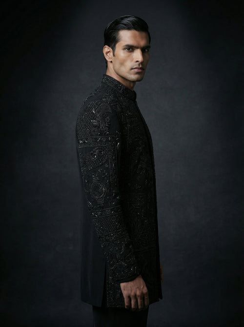 Black Jodhpuri with full hand embroidery