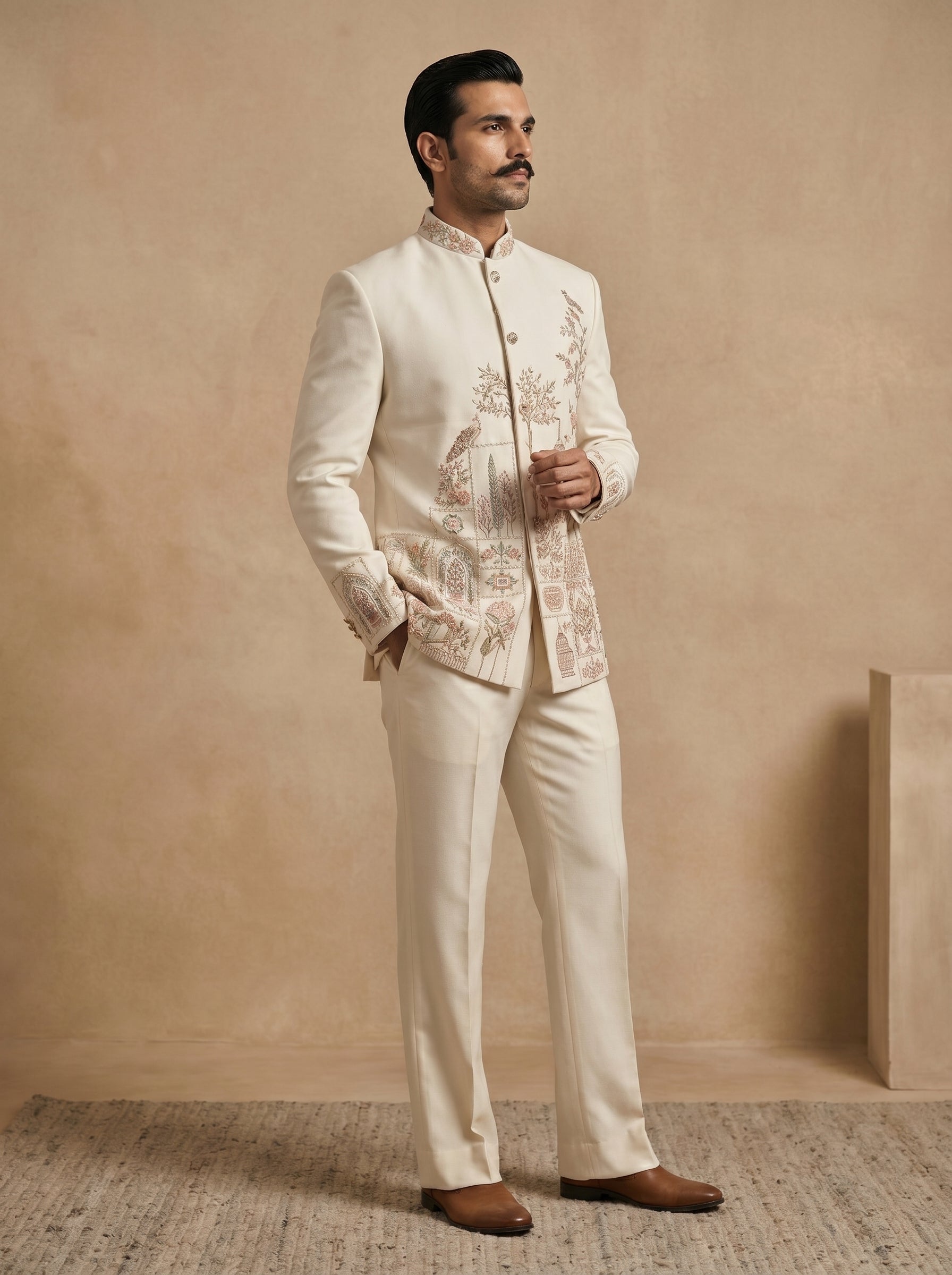 Ivory Jodhpuri with multicolor thread and hand work