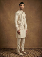 Hand Embroidered Silk Kurta Pajama Waistcoat Set