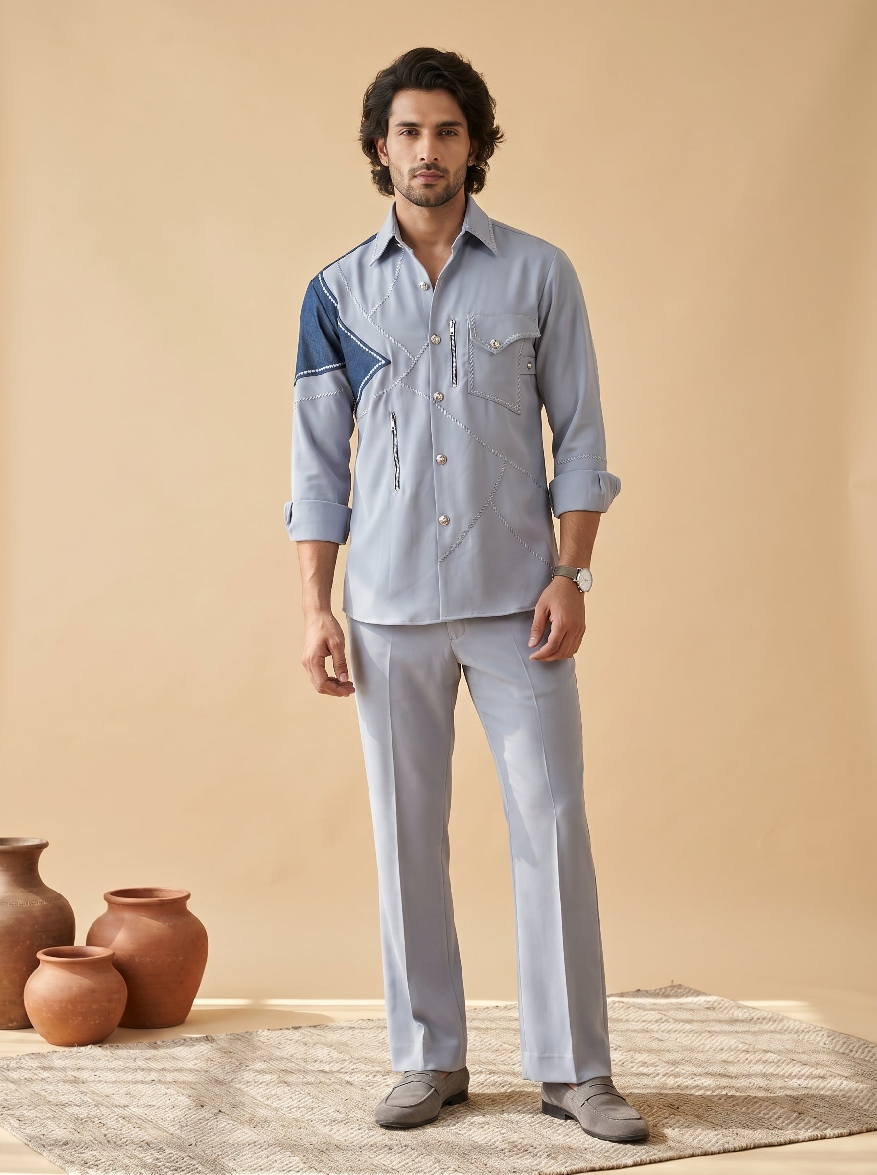 Patch work designer shirts with same pants