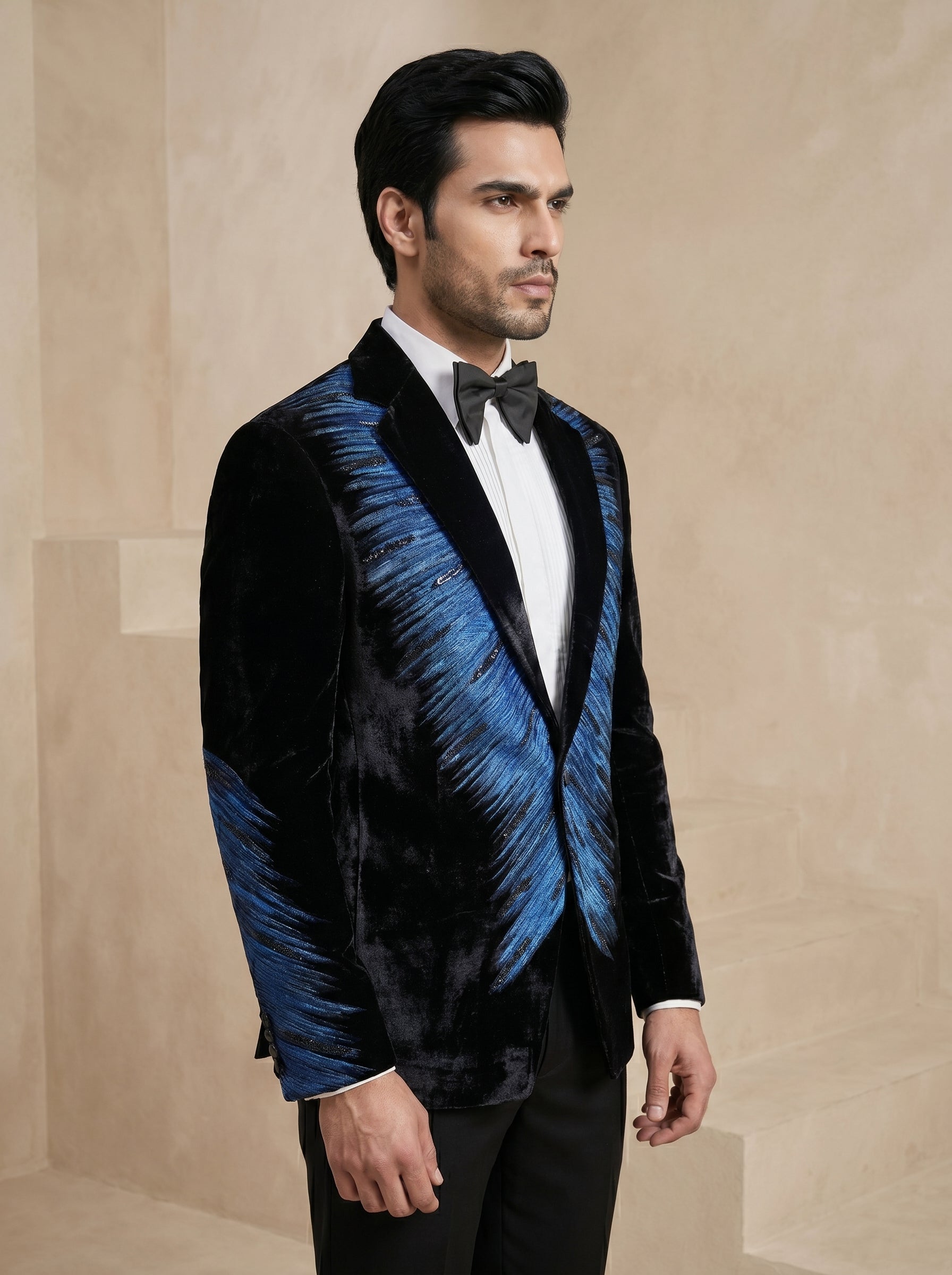 Black Velvet Hand Print Tuxedo