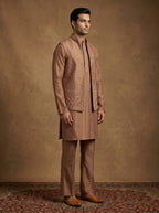Hand Embroidered Silk Kurta Pajama Waistcoat Set