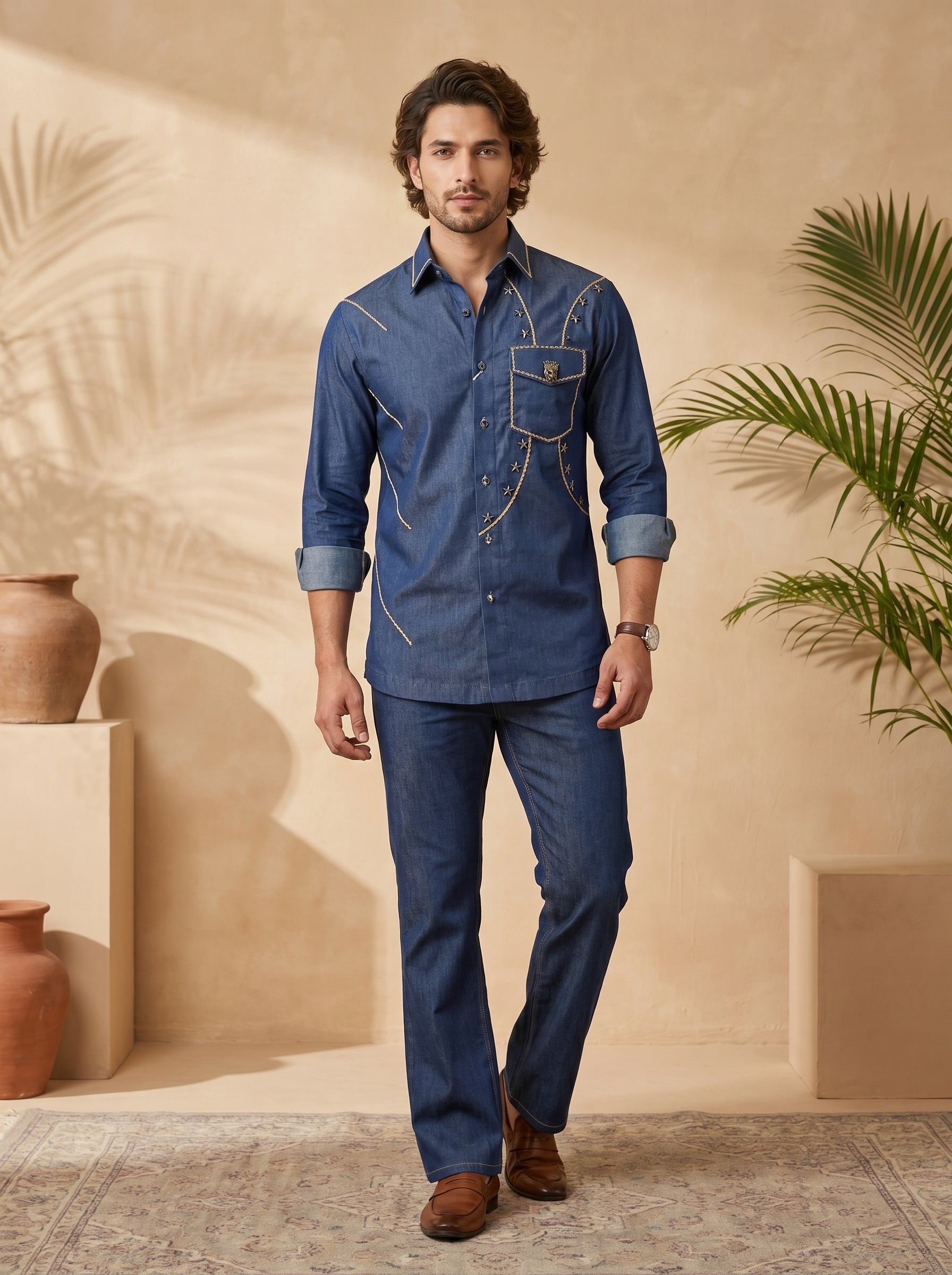 Hand embroidered designer shirts with same pants (SH-NU11)