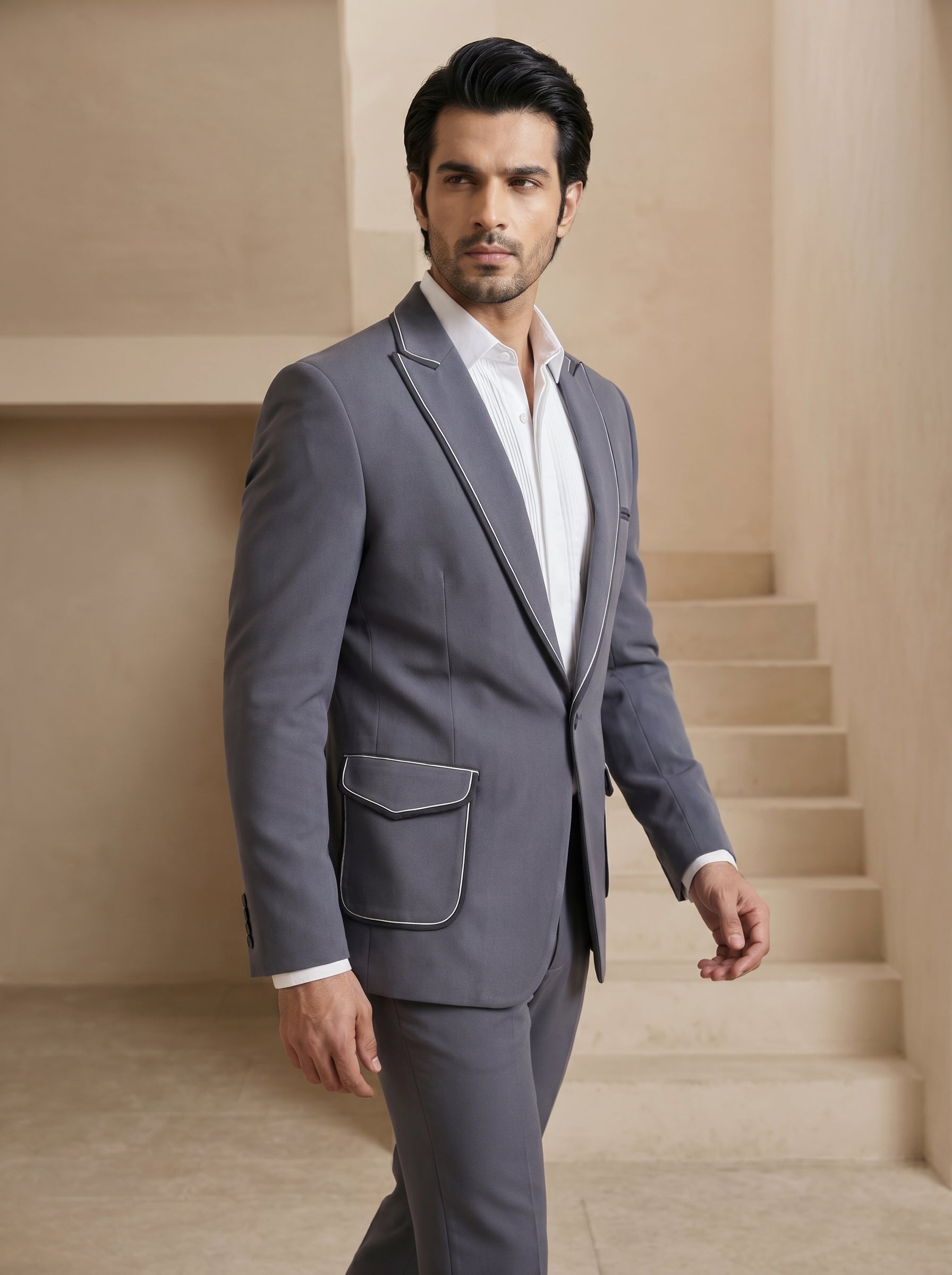 Grey Japanese Patch Pocket Suit