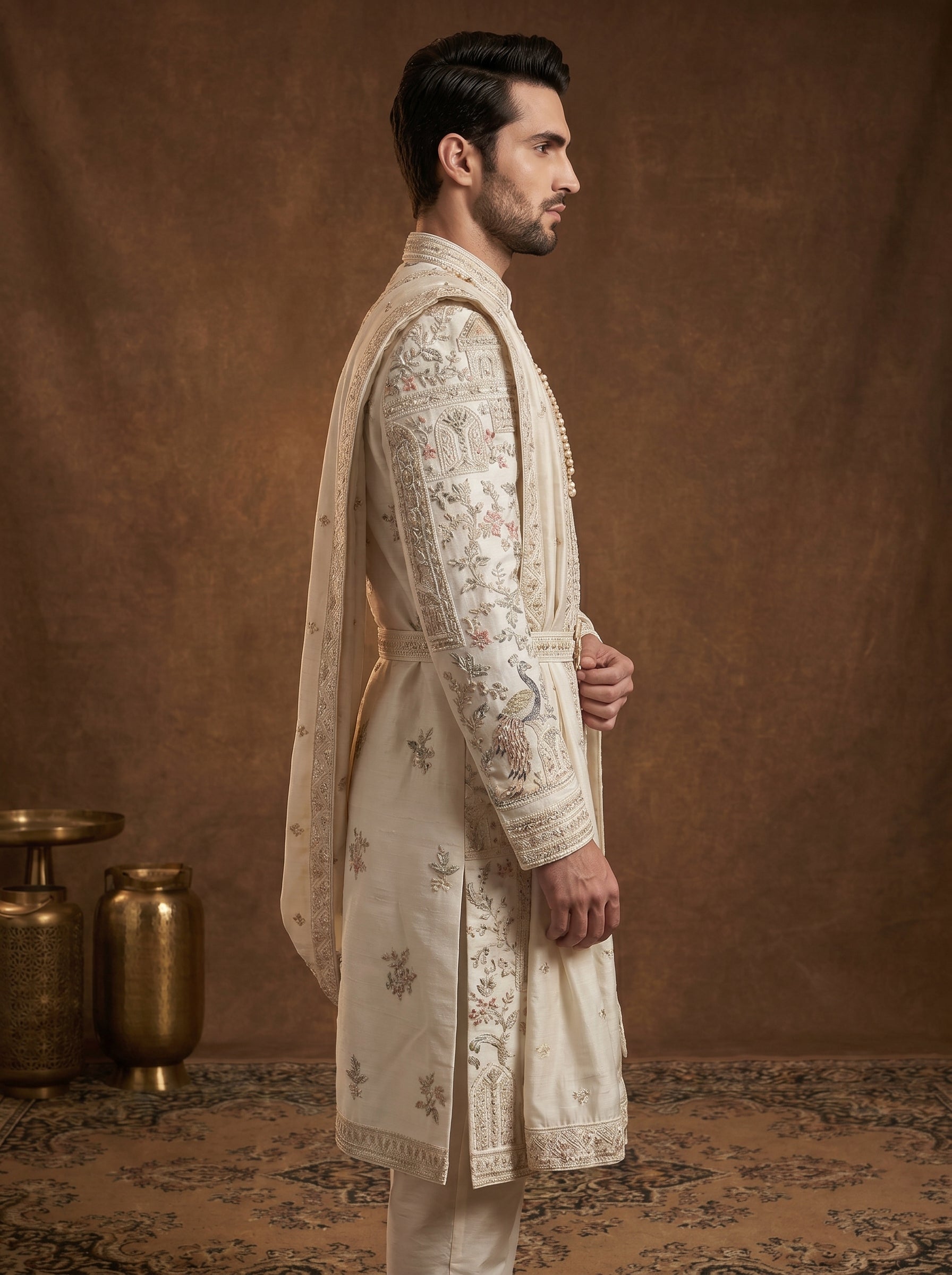 Silk Sherwani With Hand Embroidery