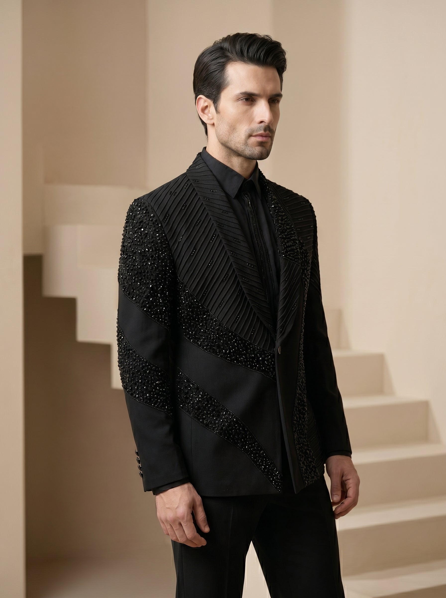 Black Japanese Hand Embroidered Tuxedo