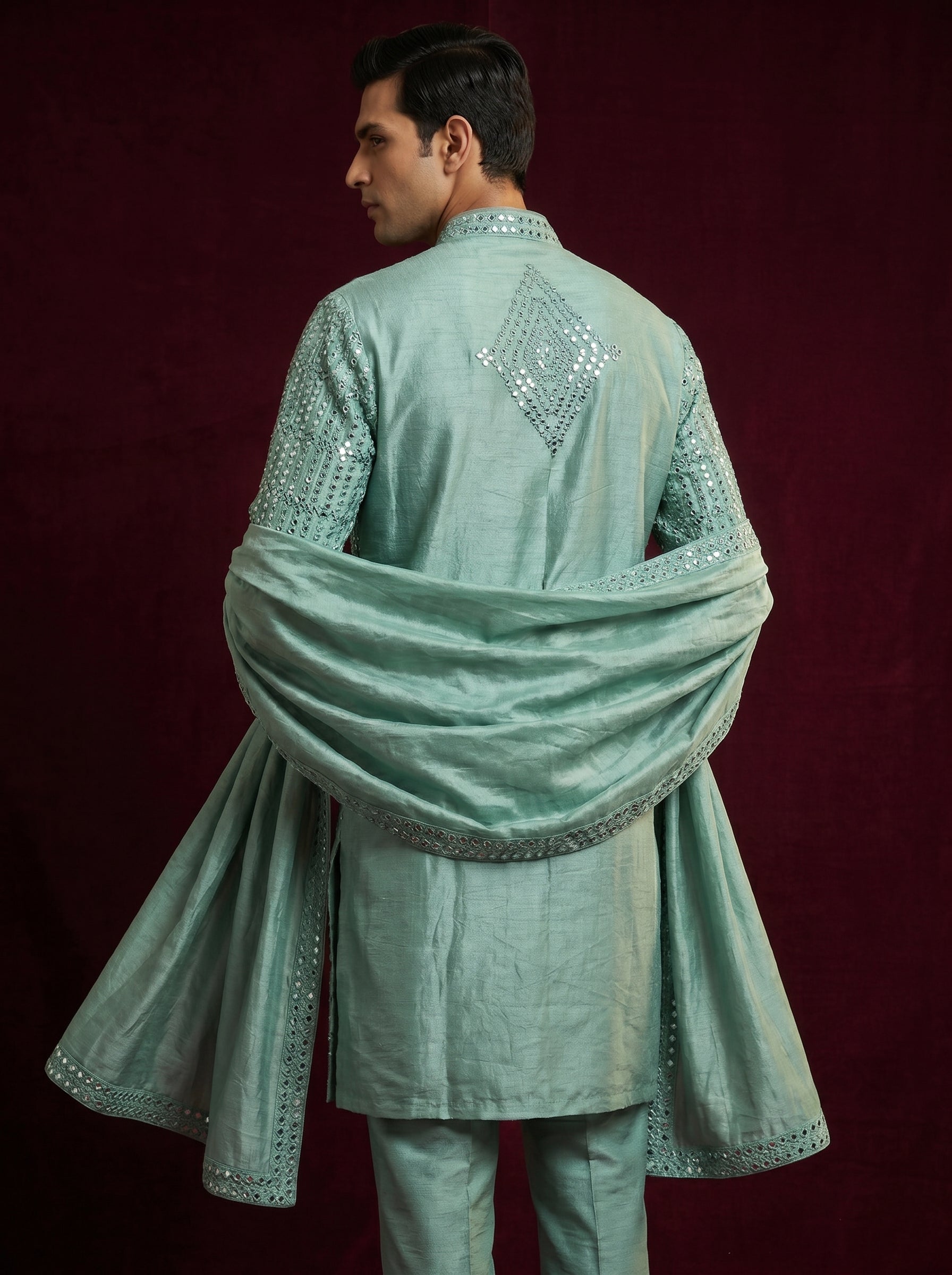 Silk Mirror Embroidered Kurta Pajama