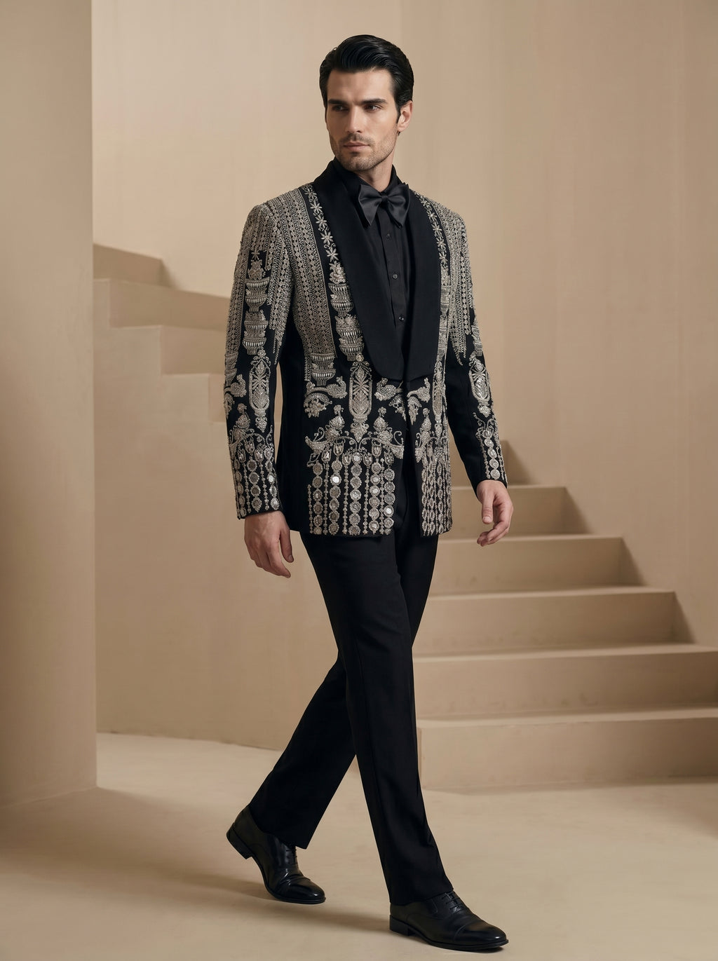 Black Japanese Hand Embroidered Tuxedo