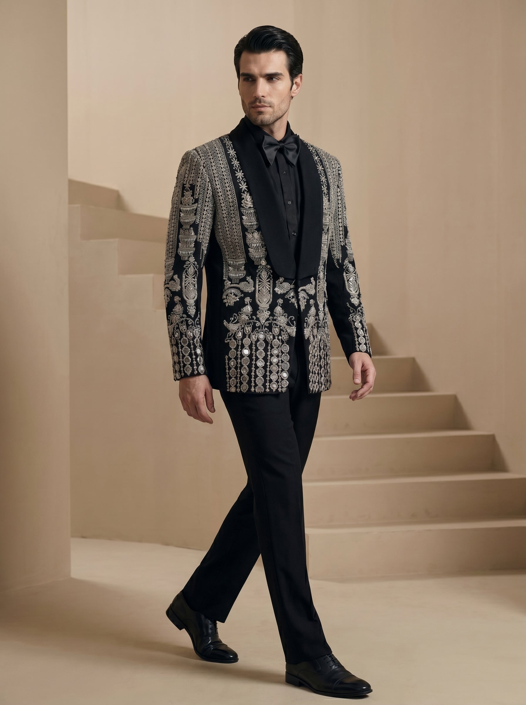 Black Japanese Hand Embroidered Tuxedo