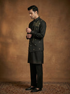 Hand Embroidered Silk Kurta Pajama Waistcoat Set