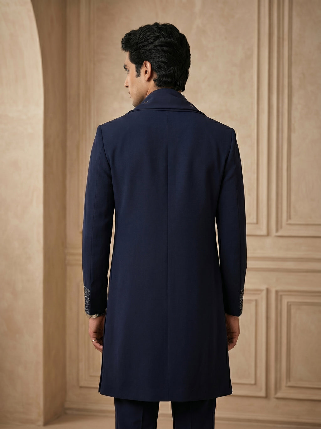 Navy Blue hand Embroidered Indo Western with stall