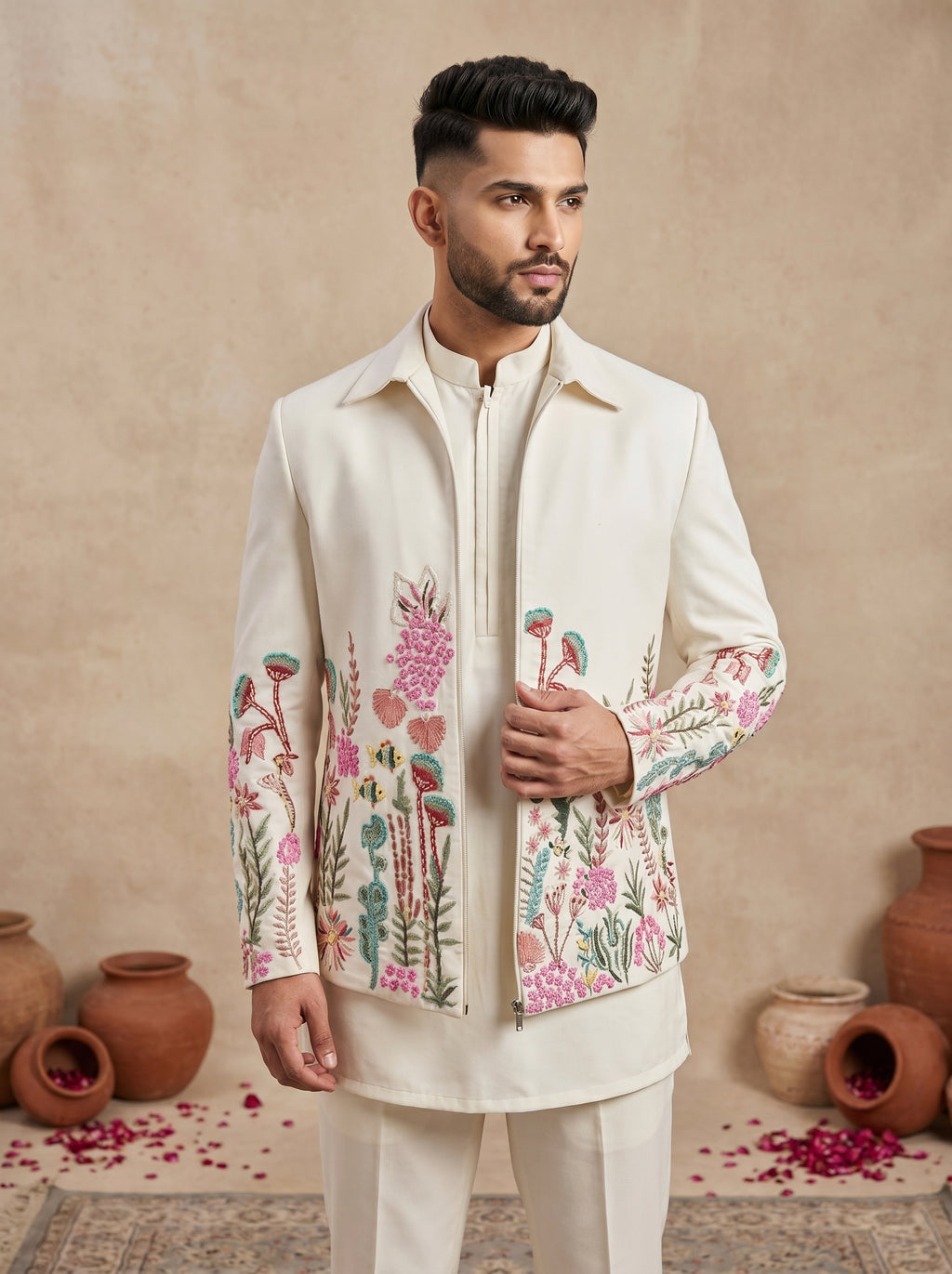 Shacket with Multi Color Thread Work