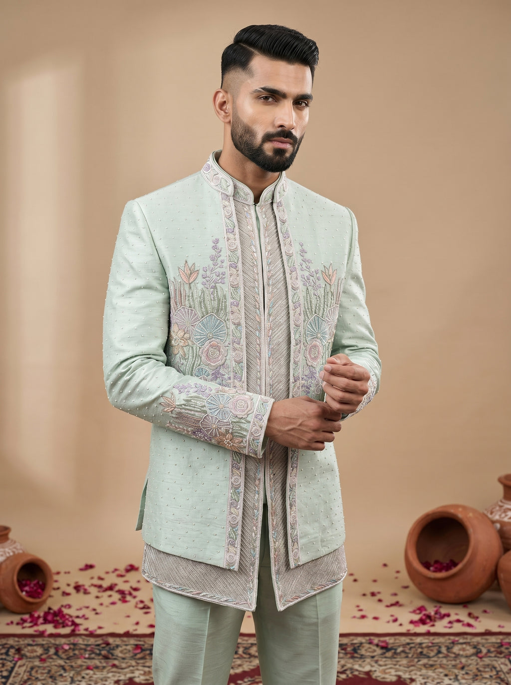 Silk Multicolor Hand Embroidery Carnival Indo Western