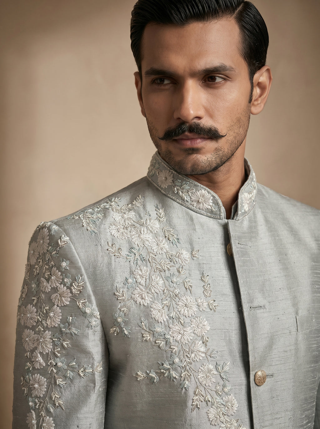 Raw silk hand embroidered bandgala