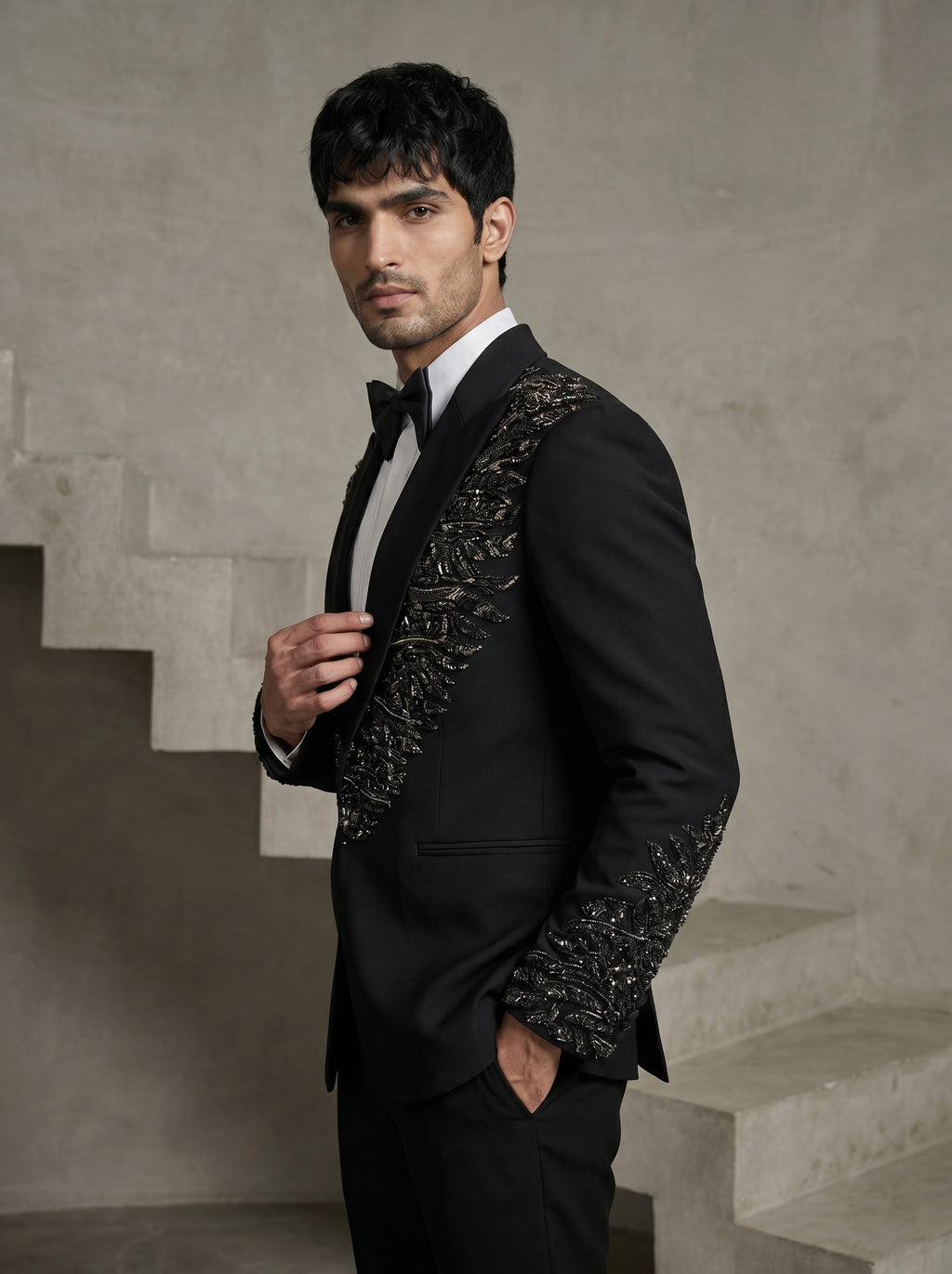 Black Japanese Hand Embroidered Tuxedo