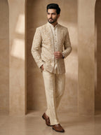 Nude color thread embroidered indo western