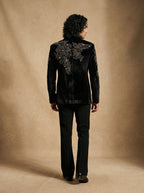 Velvet hand embroidered tuxedo with gemstone