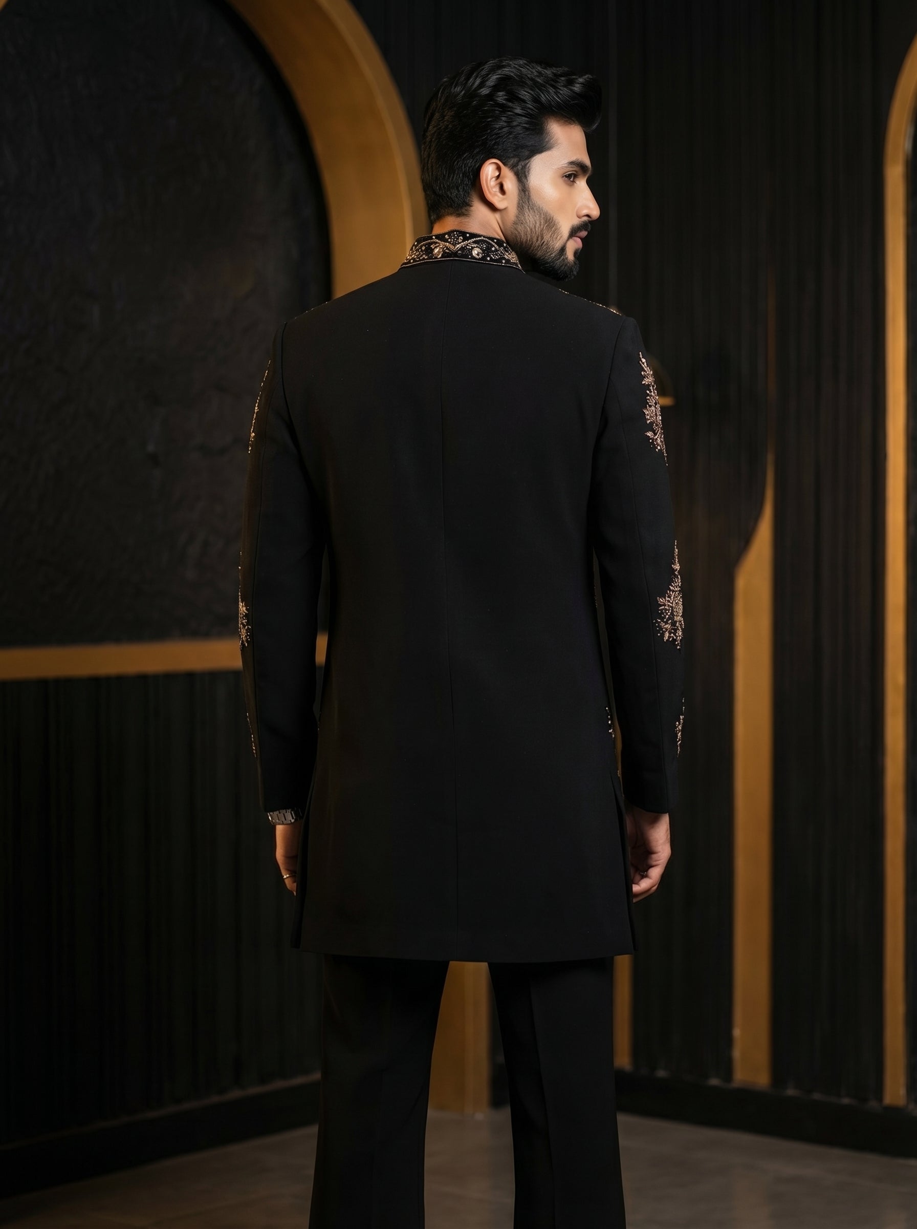 Black v neck hand work indo western