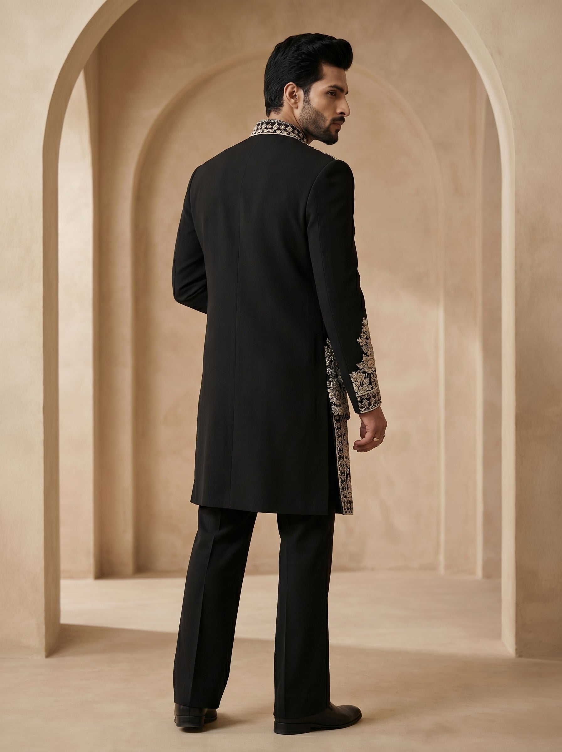 Black thread work & Hand Embroidered Indo Western
