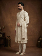 Ivory Silk Sherwani With Hand Embroidery