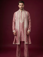 Silk Embroidered Kurta Pajama with Off White Bell Bottom