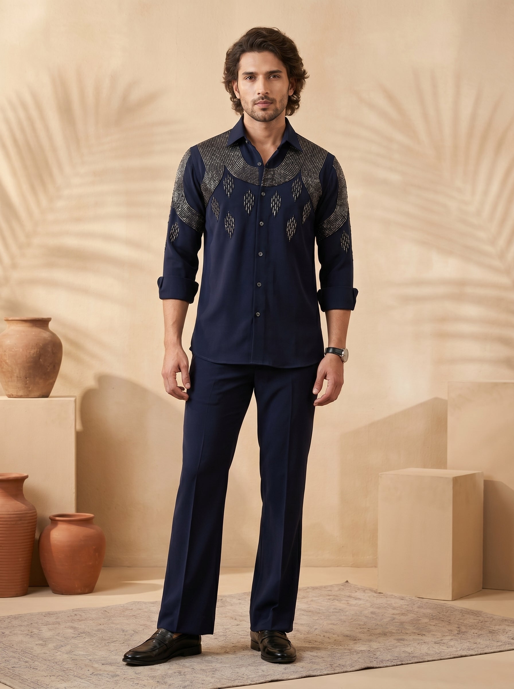Hand embroidered designer shirts with same pants (SH-NU08)