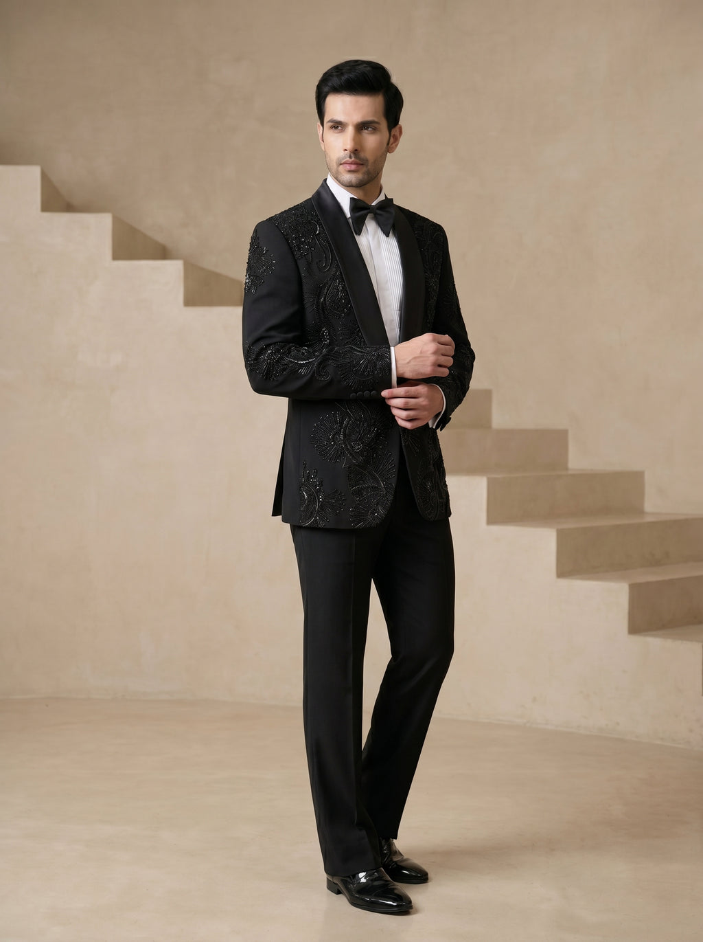 Black Japanese Hand Embroidered Tuxedo