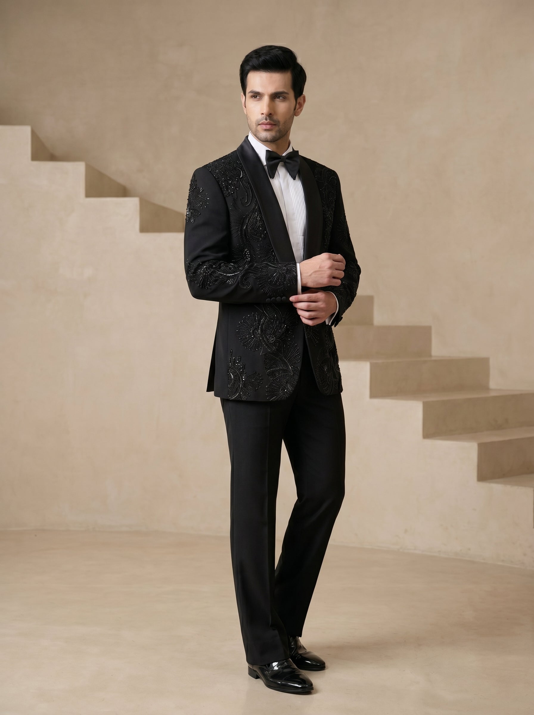 Black Japanese Hand Embroidered Tuxedo