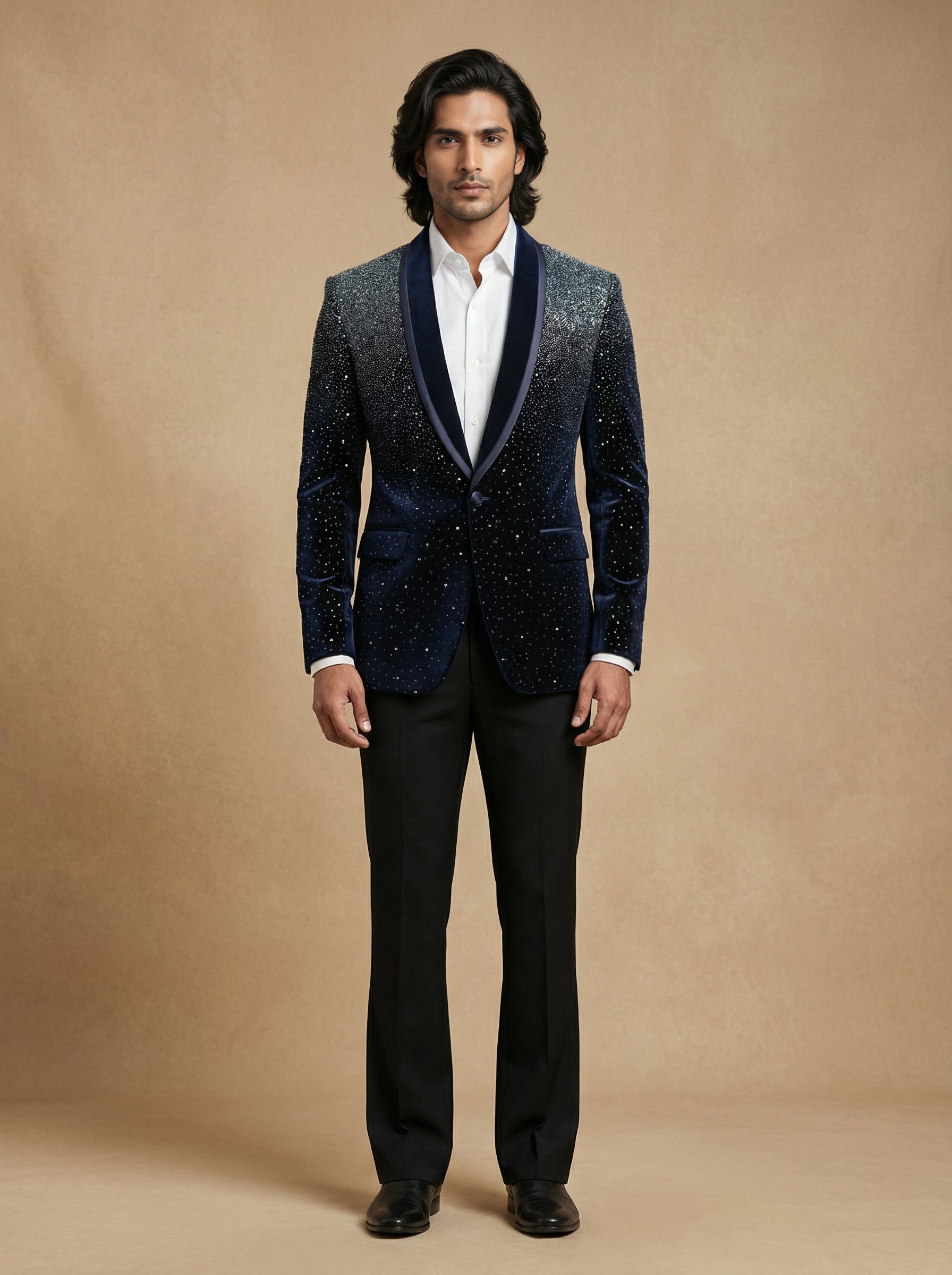 Velvet hand embroidered tuxedo