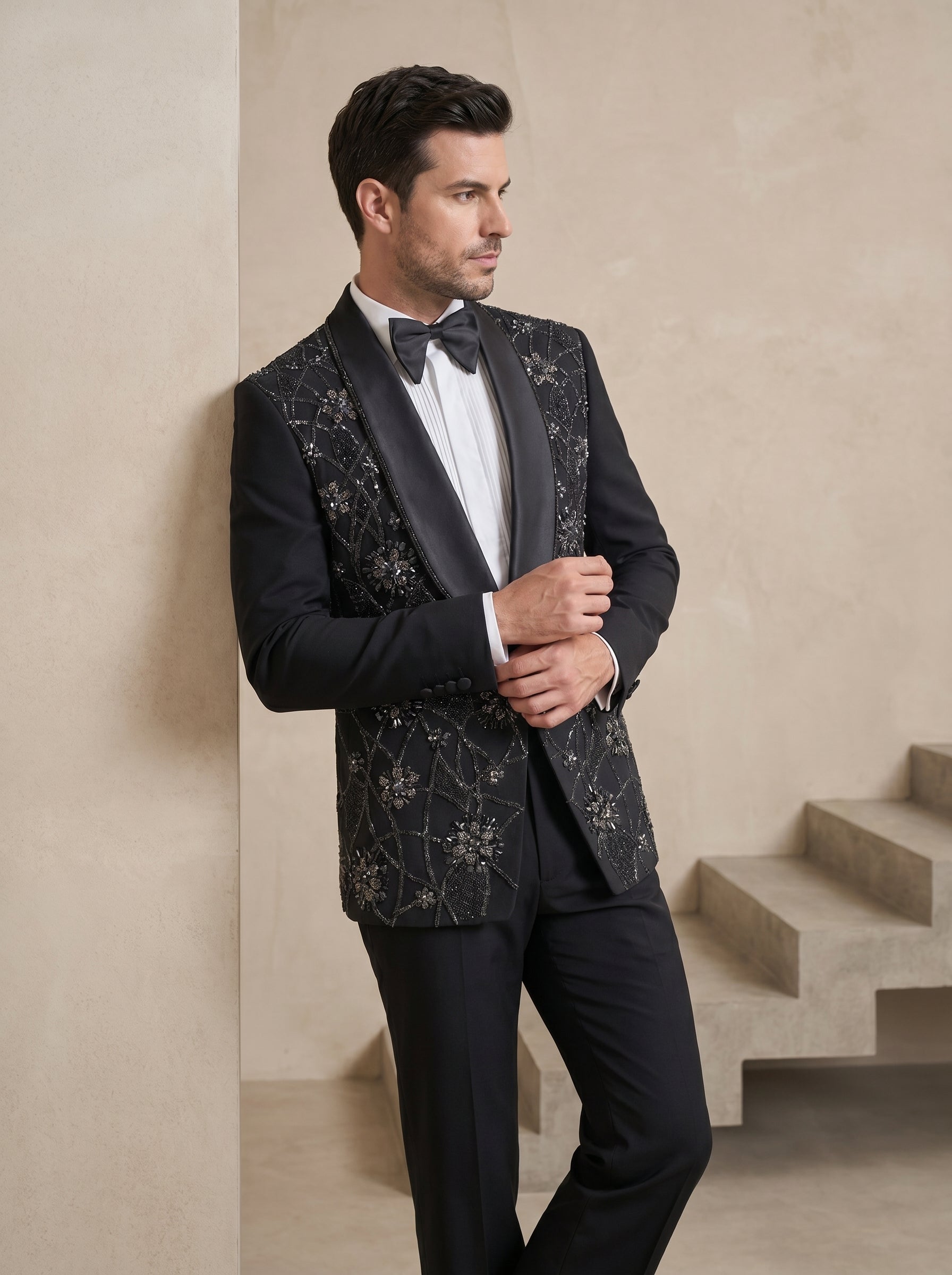 Black Japanese Hand Embroidered Tuxedo