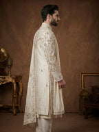 Ivory Silk Sherwani With Hand Embroidery