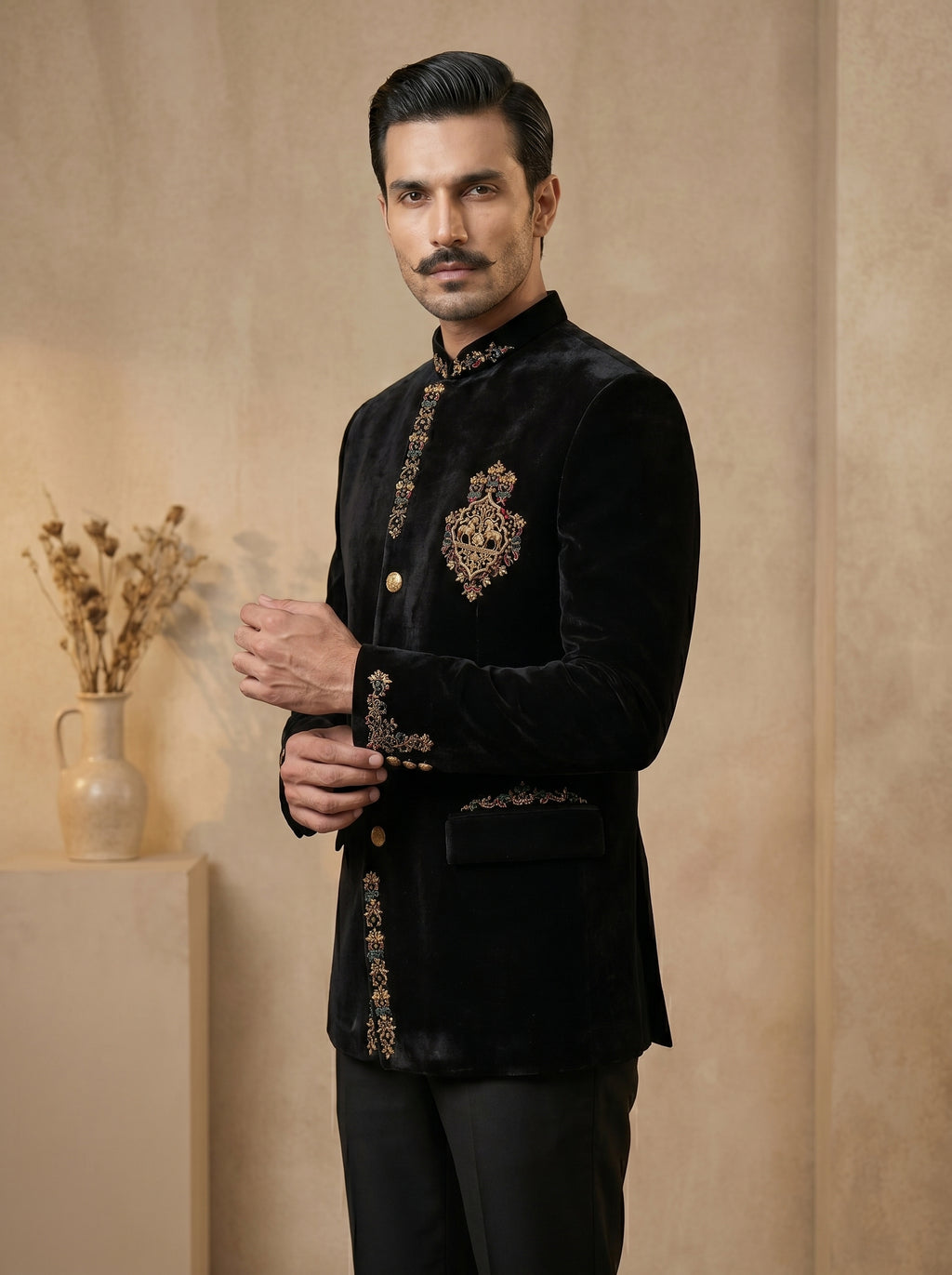 Velvet hand embroidered with metal broach jodhpuri